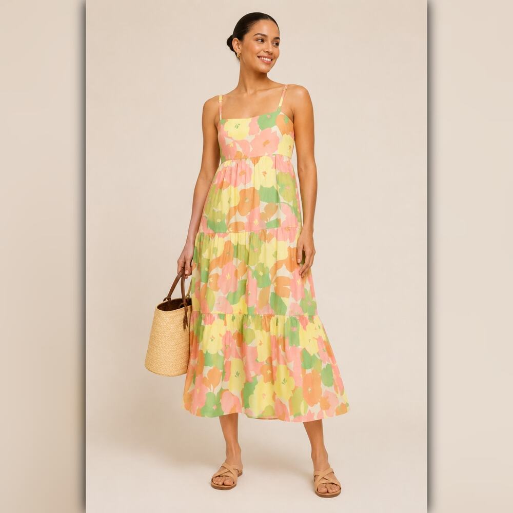 A208 • Pastel Floral Tiered Midi Maxi Dress